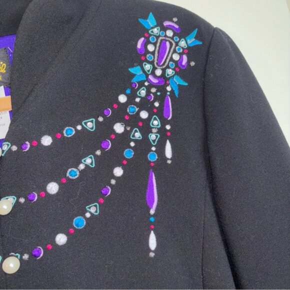 Bob Mackie Women’s Large Black Jacket Colourful Embellishments Pearl Buttons - Picture 6 of 9